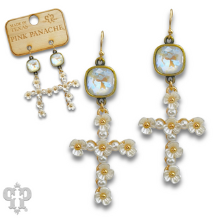 Flower cross charm earring with Austrian crystal