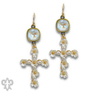 Flower cross charm earring with Austrian crystal