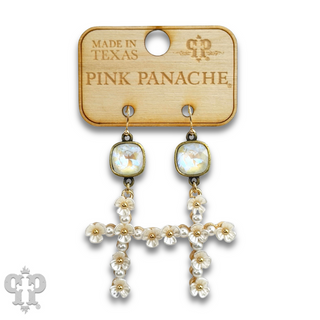 Flower cross charm earring with Austrian crystal