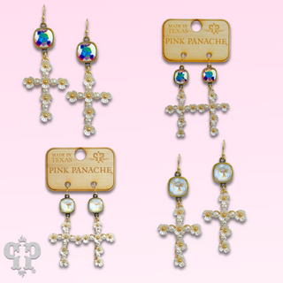 Flower cross charm earring with Austrian crystal