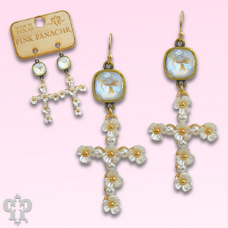Flower cross charm earring with Austrian crystal