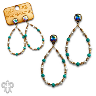 Turquoise and gold teardrop earring with Austrian crystal