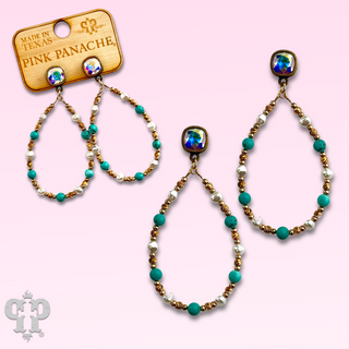 Turquoise and gold teardrop earring with Austrian crystal