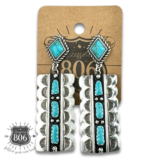 Southwest silver and turquoise rectangle earring