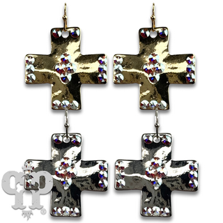 Shiny square cross earring with Austrian crystals