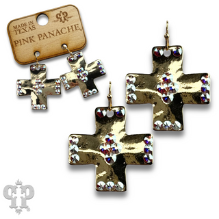 Shiny square cross earring with Austrian crystals