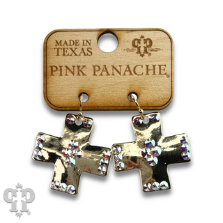 Shiny square cross earring with Austrian crystals