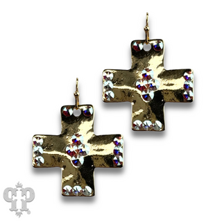 Shiny square cross earring with Austrian crystals