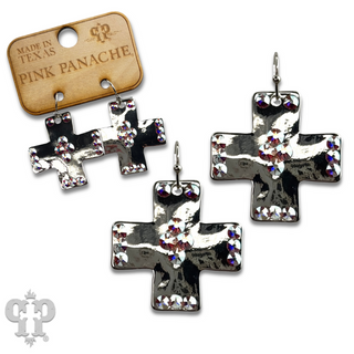 Shiny square cross earring with Austrian crystals