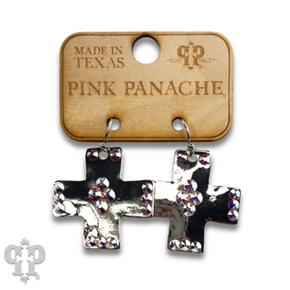 Shiny square cross earring with Austrian crystals