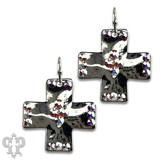 Shiny square cross earring with Austrian crystals