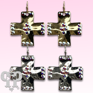 Shiny square cross earring with Austrian crystals