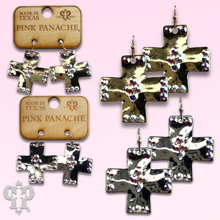 Shiny square cross earring with Austrian crystals