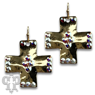 Shiny square cross earring with Austrian crystals