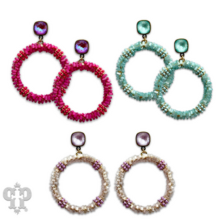 Seed and tube bead circle earring with Austrian crystal