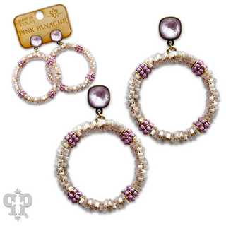 Seed and tube bead circle earring with Austrian crystal