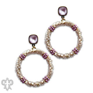 Seed and tube bead circle earring with Austrian crystal