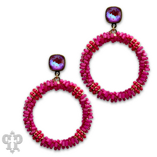 Seed and tube bead circle earring with Austrian crystal
