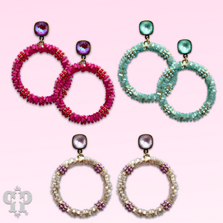 Seed and tube bead circle earring with Austrian crystal