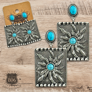 Western sunflower rectangle earring