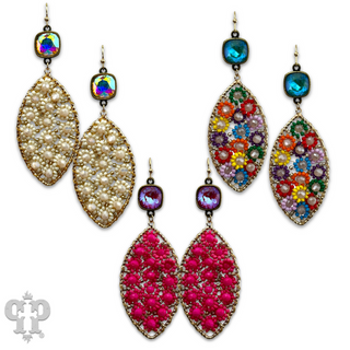 Woven flower bead diamond shape earring
