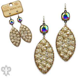 Woven flower bead diamond shape earring