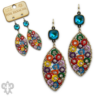 Woven flower bead diamond shape earring