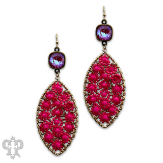 Woven flower bead diamond shape earring