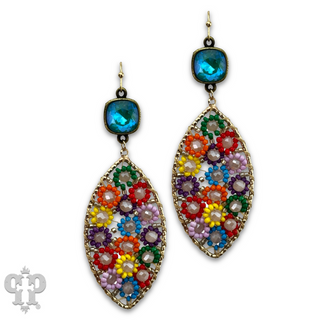 Woven flower bead diamond shape earring