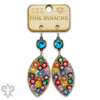 Woven flower bead diamond shape earring