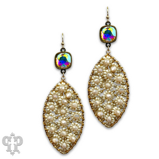 Woven flower bead diamond shape earring