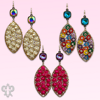 Woven flower bead diamond shape earring
