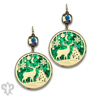 Laser Christmas scene with Austrian crystal earring