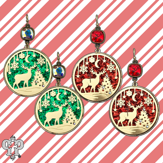 Laser Christmas scene with Austrian crystal earring