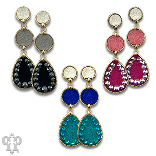 Leather disc earring with Austrian crystals