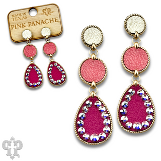 Leather disc earring with Austrian crystals