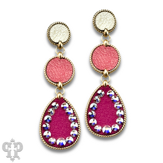 Leather disc earring with Austrian crystals