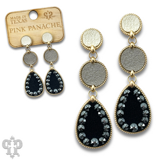 Leather disc earring with Austrian crystals