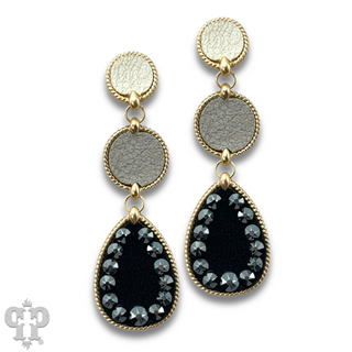 Leather disc earring with Austrian crystals