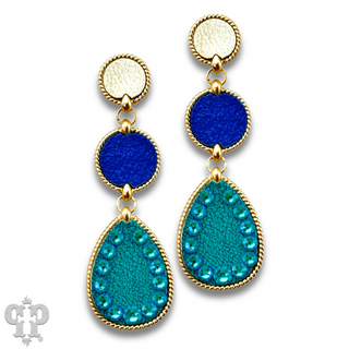 Leather disc earring with Austrian crystals