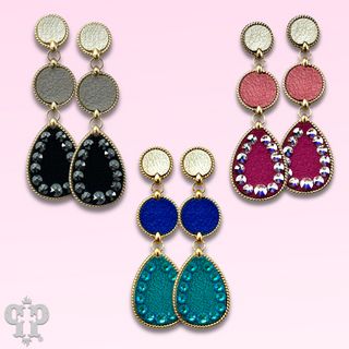 Leather disc earring with Austrian crystals