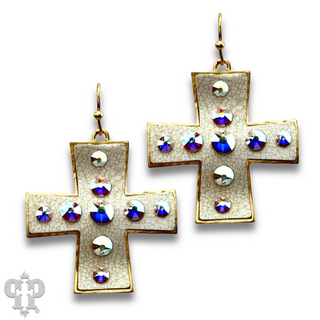 Leather cross earring with Austrian crystals