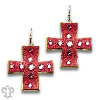 Leather cross earring with Austrian crystals