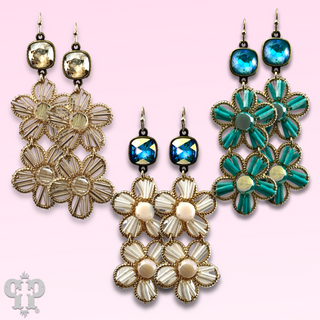 Double flower earring with Austrian crystal