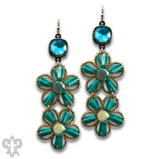 Double flower earring with Austrian crystal