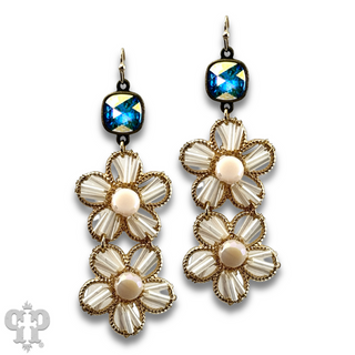 Double flower earring with Austrian crystal