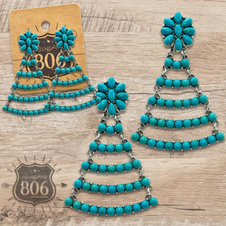 Western style turquoise color stone chandelier earrings