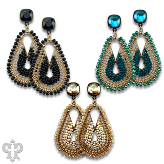 Seed bead rounded teardrop earring with Austrian crystal