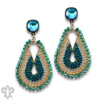 Seed bead rounded teardrop earring with Austrian crystal