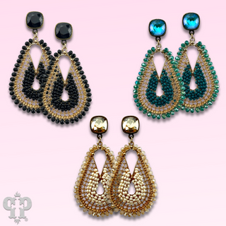 Seed bead rounded teardrop earring with Austrian crystal